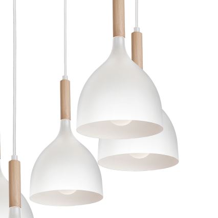 Ljuskrona med textilsladd NOAK WOOD 5xE27/15W/230V vit/bok