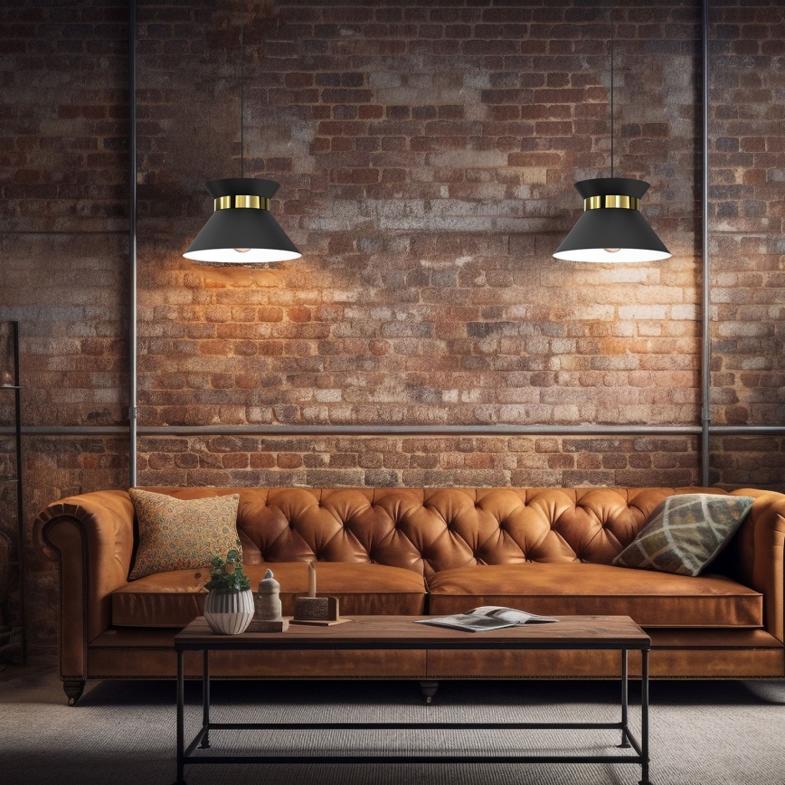 Ljuskrona med textilsladd NORGE 1xE27/15W/230V svart/guld