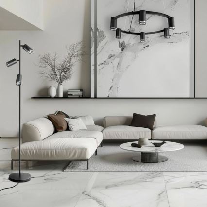 Ljuskrona med textilsladd PARIS 6xGU10/12W/230V svart