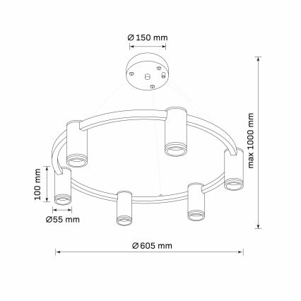 Ljuskrona med textilsladd PARIS 6xGU10/12W/230V svart
