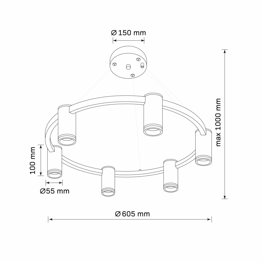 Ljuskrona med textilsladd PARIS 6xGU10/12W/230V svart