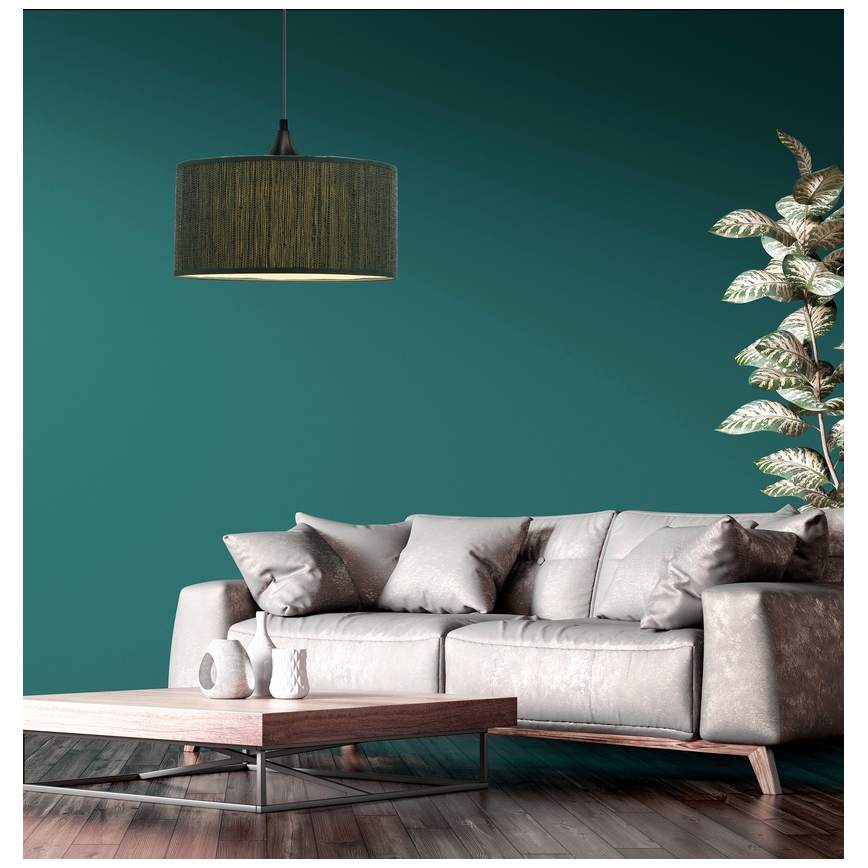 Ljuskrona med textilsladd PATTI 1xE27/60W/230V diameter 30 cm grön