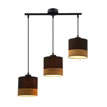 Ljuskrona med textilsladd PORTO 3xE27/60W/230V svart/brun