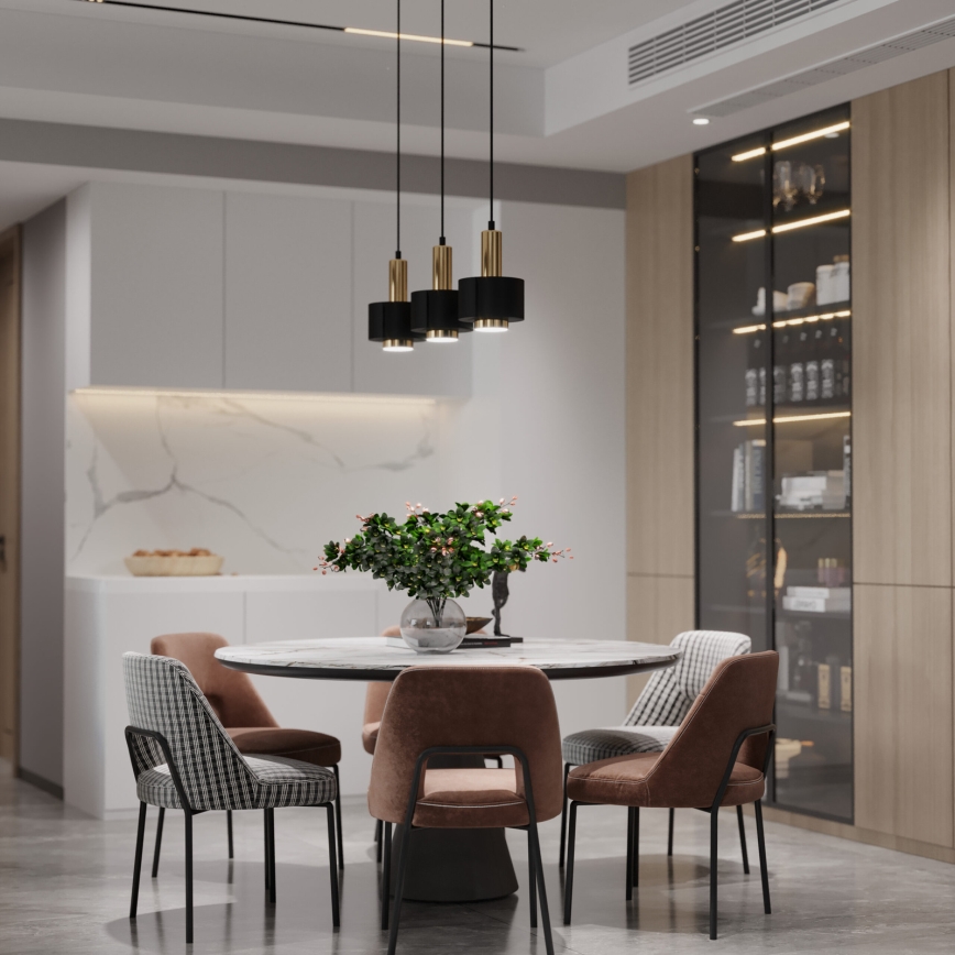 Ljuskrona med textilsladd RIF LUX 1xGX53/12W/230V diameter 15 cm svart/skinande krom