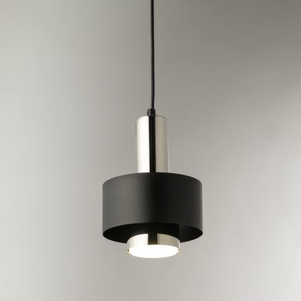 Ljuskrona med textilsladd RIF LUX 1xGX53/12W/230V diameter 15 cm svart/skinande krom