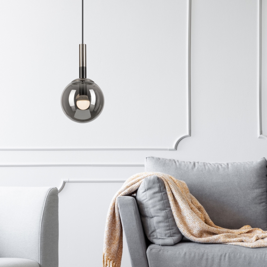 Ljuskrona med textilsladd ROLLO 1xE14/5W/230V matt krom/rökig