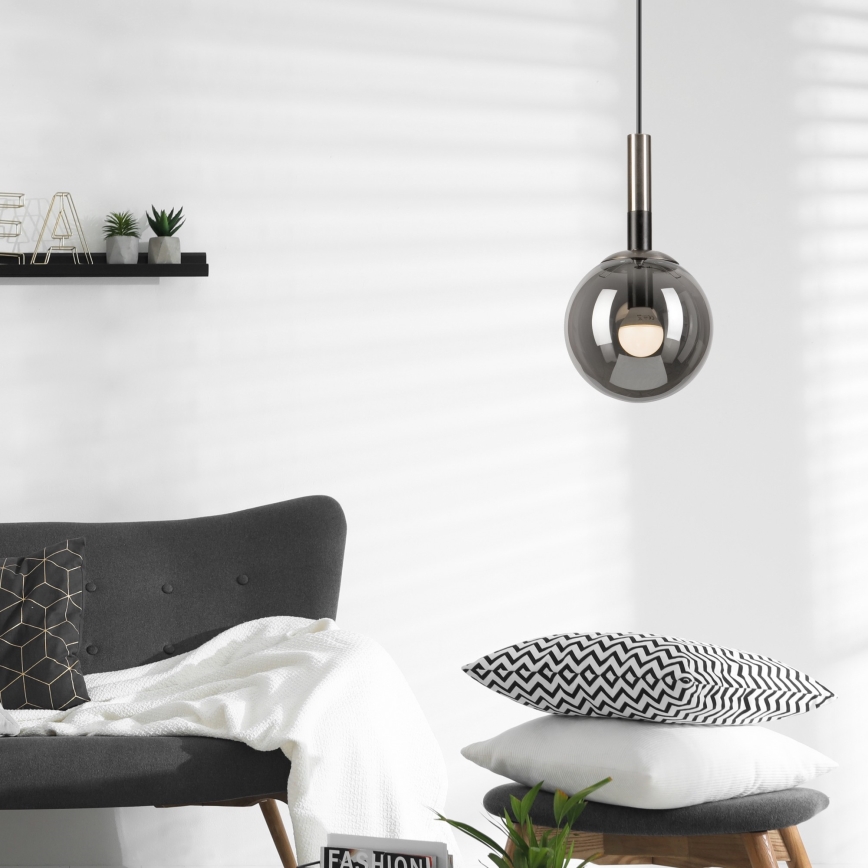 Ljuskrona med textilsladd ROLLO 1xE14/5W/230V matt krom/rökig