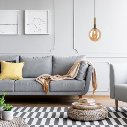 Ljuskrona med textilsladd ROLLO 1xG9/5W/230V guld/rökig beige