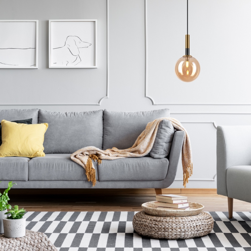 Ljuskrona med textilsladd ROLLO 1xG9/5W/230V guld/rökig beige