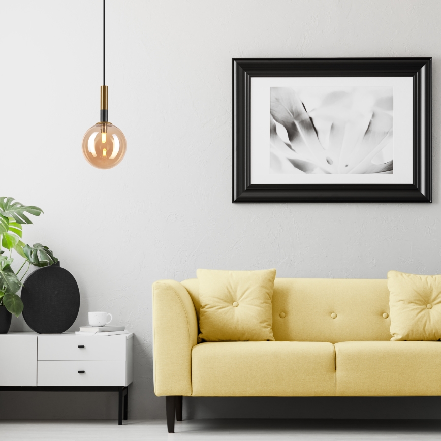 Ljuskrona med textilsladd ROLLO 1xG9/5W/230V guld/rökig beige