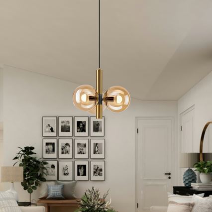 Ljuskrona med textilsladd ROLLO 3xE14/5W/230V guld/rökig beige