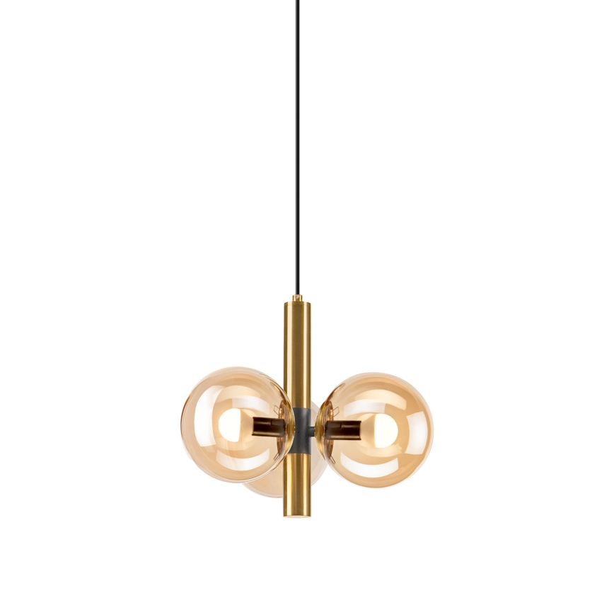 Ljuskrona med textilsladd ROLLO 3xE14/5W/230V guld/rökig beige