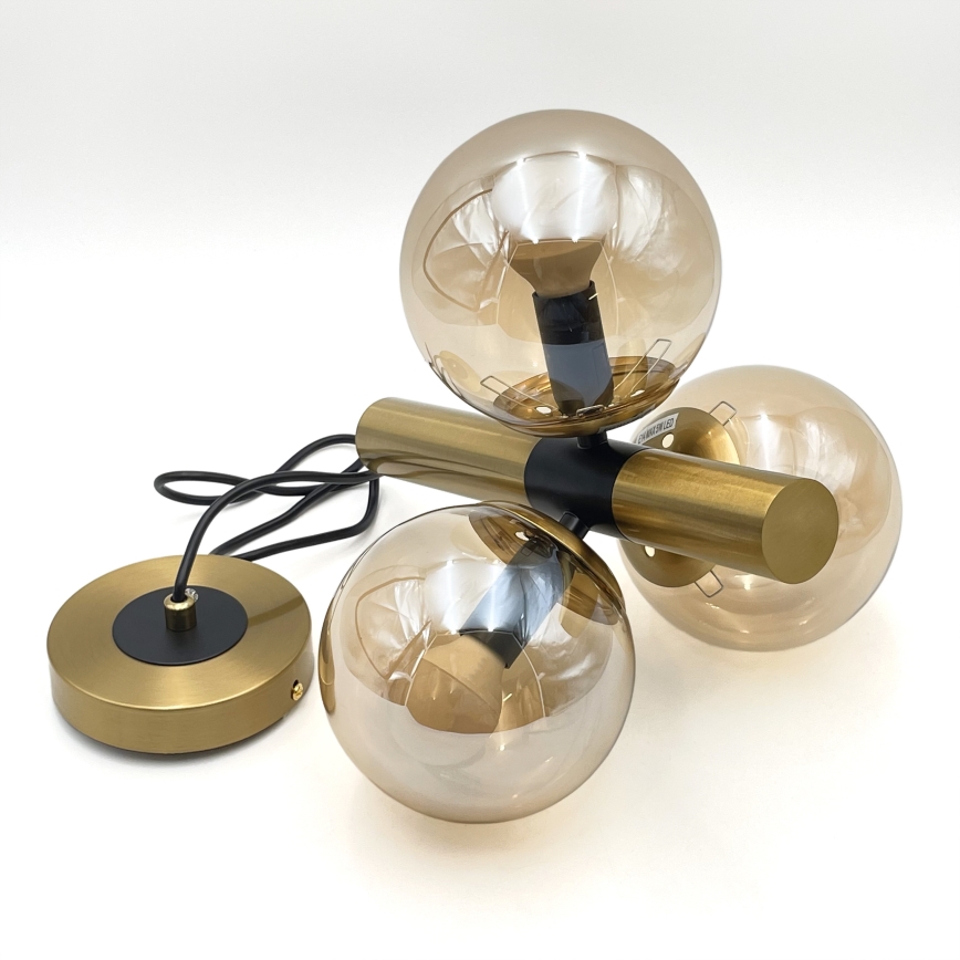 Ljuskrona med textilsladd ROLLO 3xE14/5W/230V guld/rökig beige