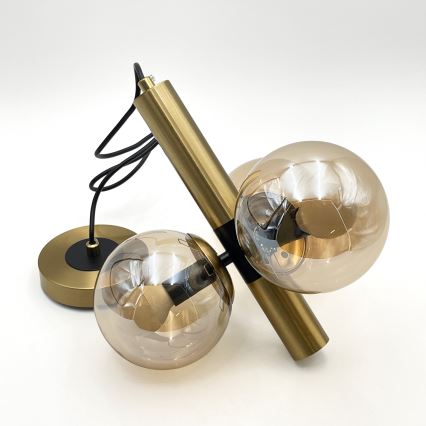 Ljuskrona med textilsladd ROLLO 3xE14/5W/230V guld/rökig beige