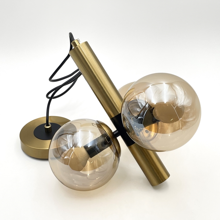 Ljuskrona med textilsladd ROLLO 3xE14/5W/230V guld/rökig beige