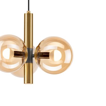 Ljuskrona med textilsladd ROLLO 3xE14/5W/230V guld/rökig beige