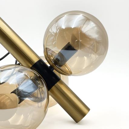 Ljuskrona med textilsladd ROLLO 3xE14/5W/230V guld/rökig beige