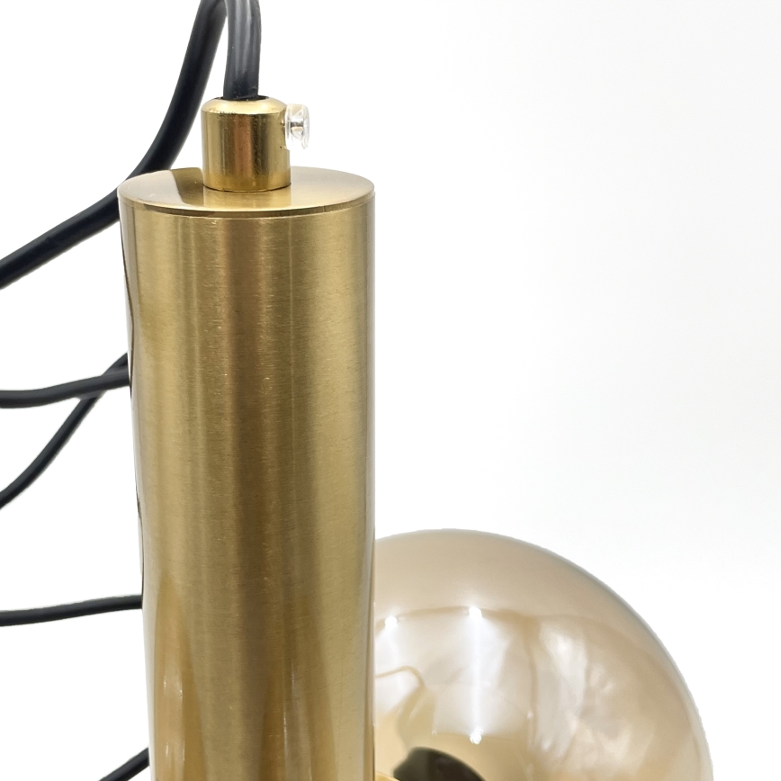 Ljuskrona med textilsladd ROLLO 3xE14/5W/230V guld/rökig beige