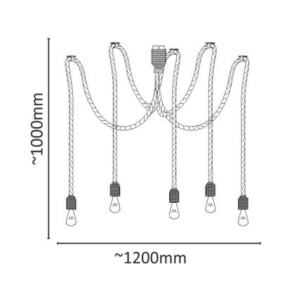 Ljuskrona med textilsladd ROPE CASA 5xE27/12W/230V spindel