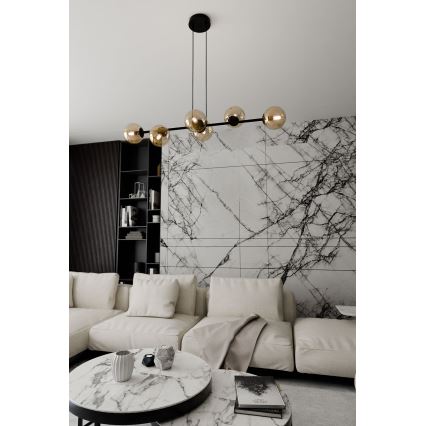 Ljuskrona med textilsladd ROSSI 6xE14/10W/230V svart/beige