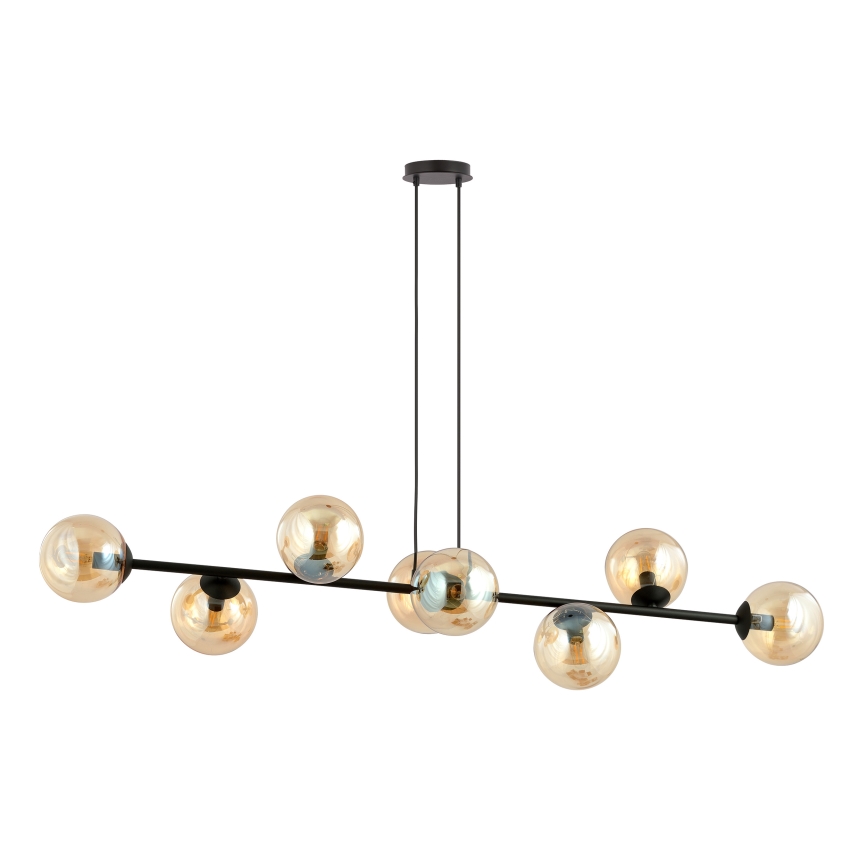 Ljuskrona med textilsladd ROSSI 8xE14/10W/230V svart/beige