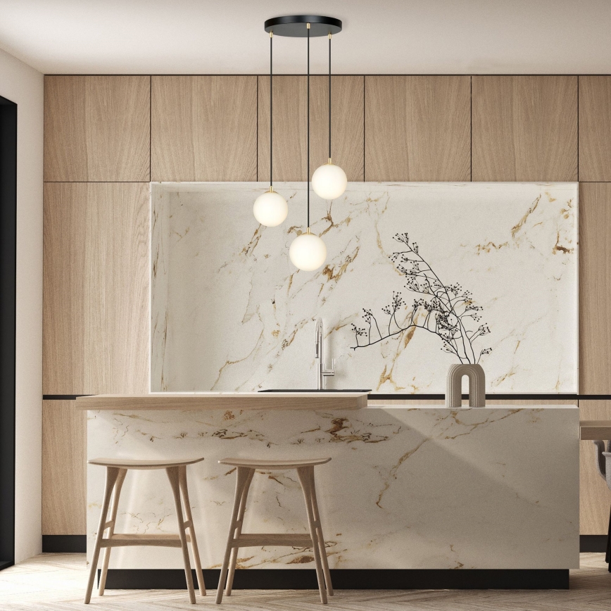 Ljuskrona med textilsladd ROYAL 3xE14/10W/230V diameter 30 cm svart