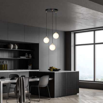 Ljuskrona med textilsladd ROYAL 3xE14/10W/230V diameter 30 cm svart