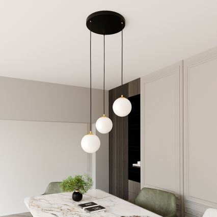 Ljuskrona med textilsladd ROYAL 3xE14/10W/230V diameter 30 cm svart