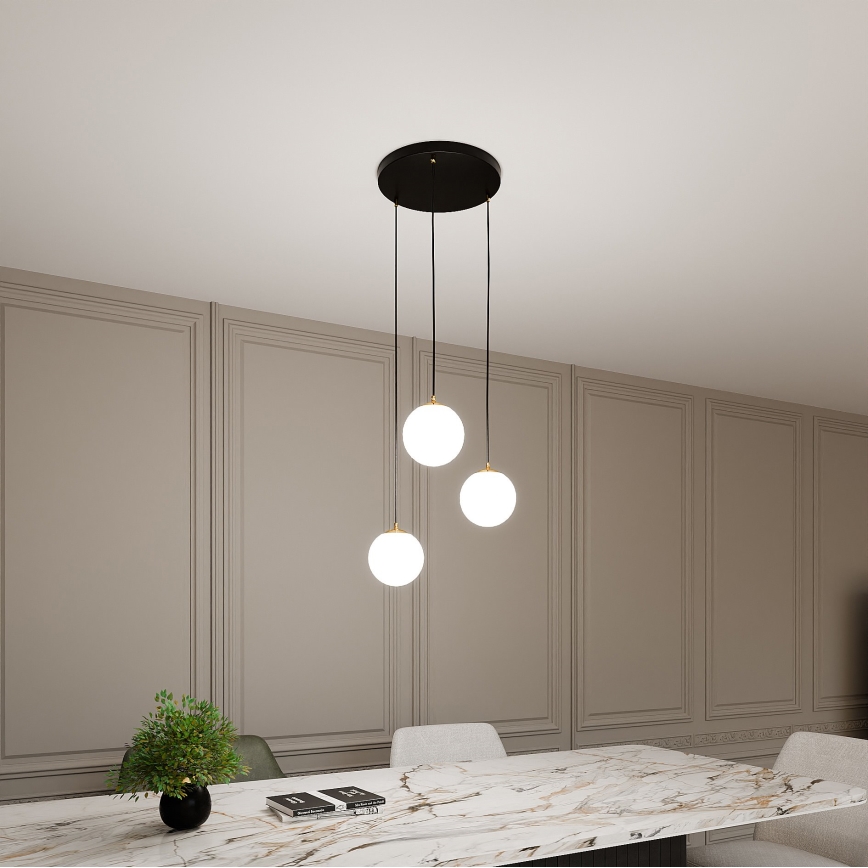 Ljuskrona med textilsladd ROYAL 3xE14/10W/230V diameter 30 cm svart