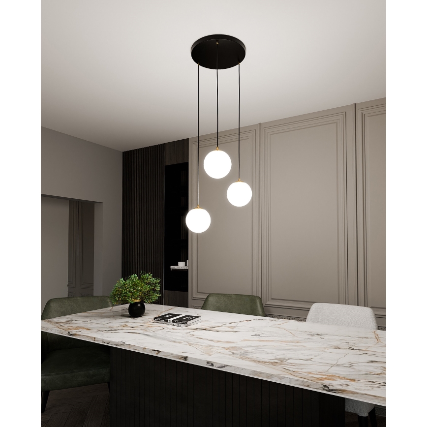 Ljuskrona med textilsladd ROYAL 3xE14/10W/230V diameter 30 cm svart