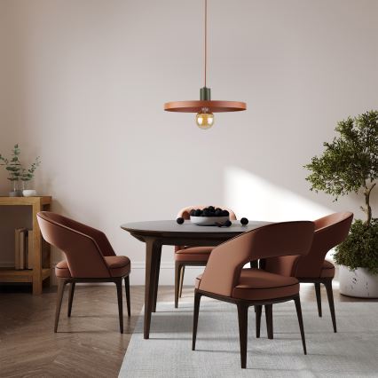 Ljuskrona med textilsladd SILA 1xE27/15W/230V diameter 40 cm tegelsten/grön