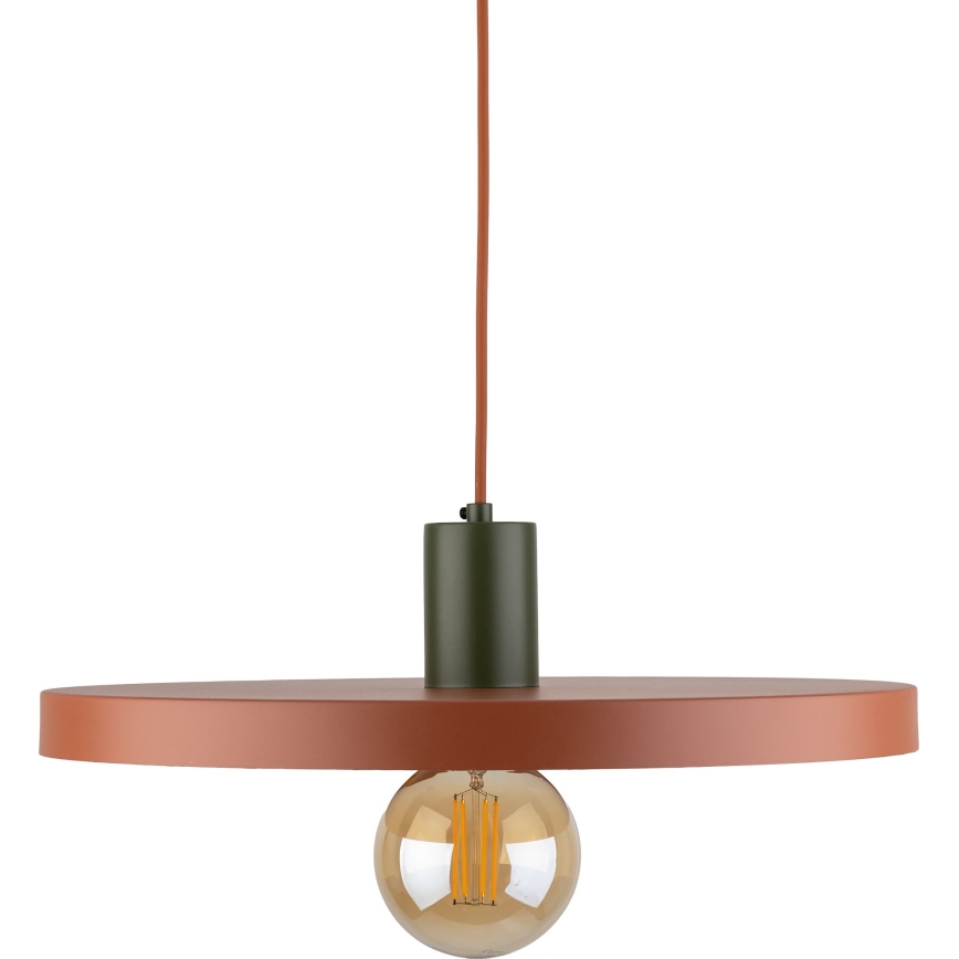 Ljuskrona med textilsladd SILA 1xE27/15W/230V diameter 40 cm tegelsten/grön