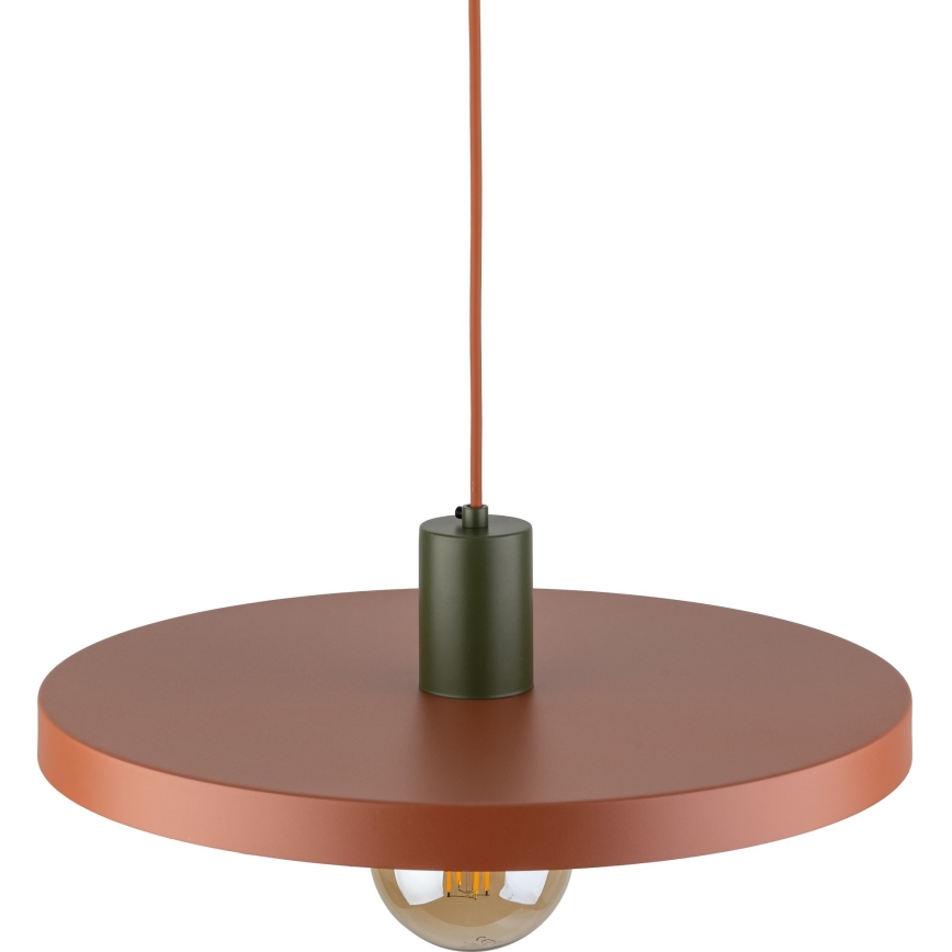 Ljuskrona med textilsladd SILA 1xE27/15W/230V diameter 40 cm tegelsten/grön