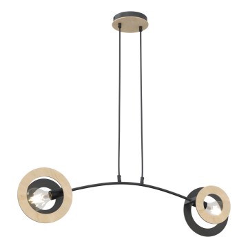 Ljuskrona med textilsladd SKIVA 2xE27/15W/230V svart/beige