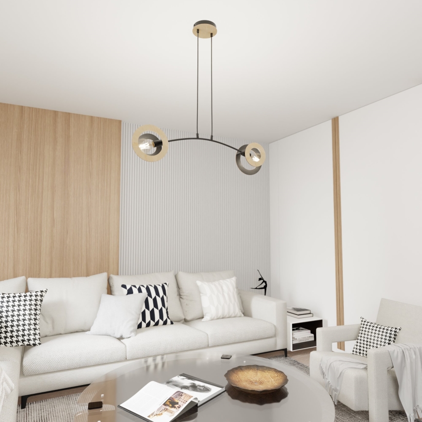 Ljuskrona med textilsladd SKIVA 2xE27/15W/230V svart/beige