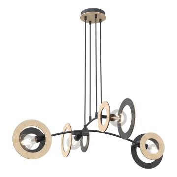 Ljuskrona med textilsladd SKIVA 4xE27/15W/230V svart/beige