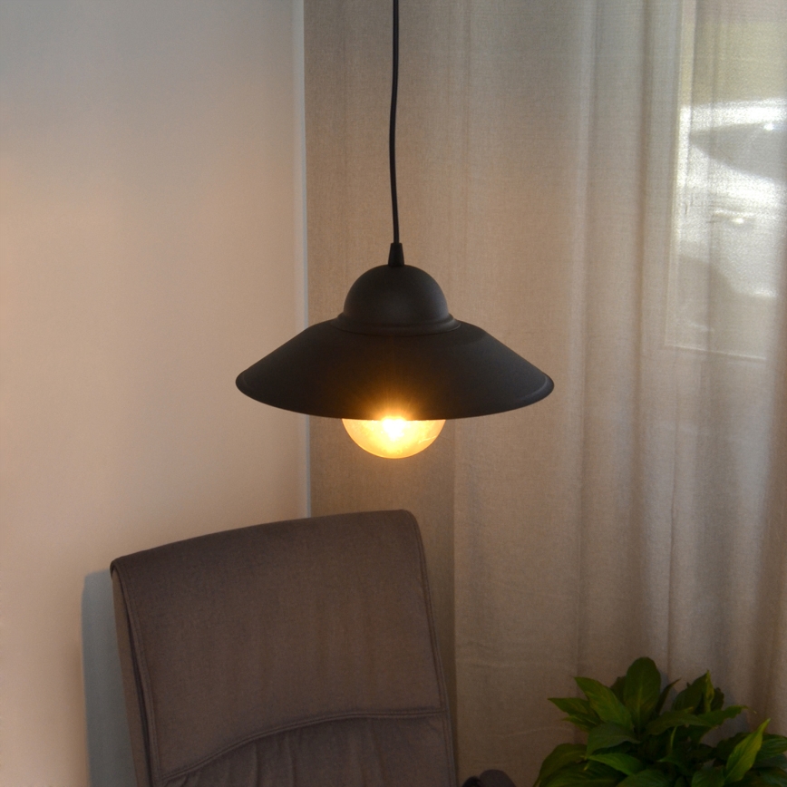 Ljuskrona med textilsladd SORAPIS 1xE27/15W/230V svart