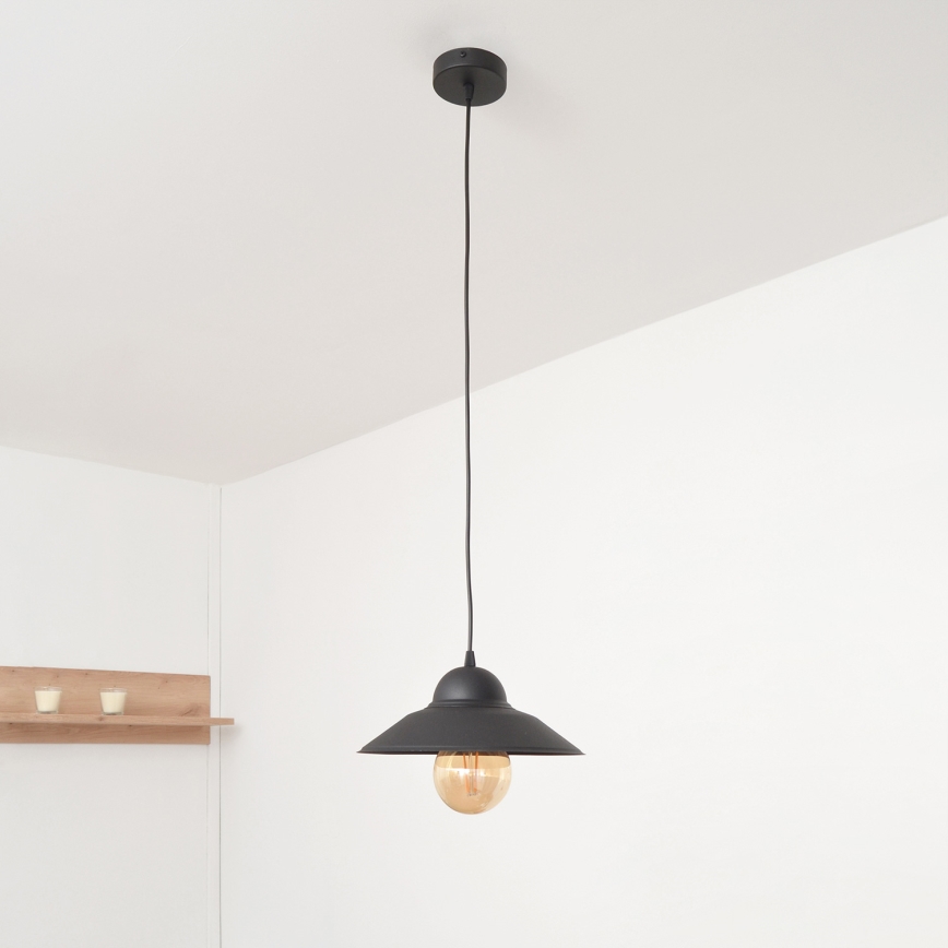 Ljuskrona med textilsladd SORAPIS 1xE27/15W/230V svart