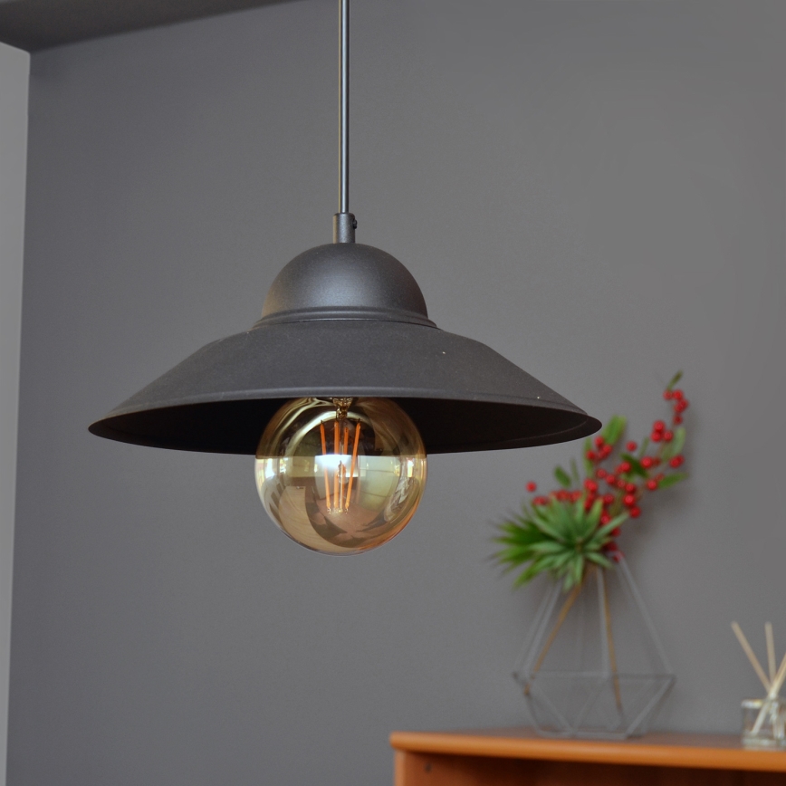 Ljuskrona med textilsladd SORAPIS 1xE27/15W/230V svart