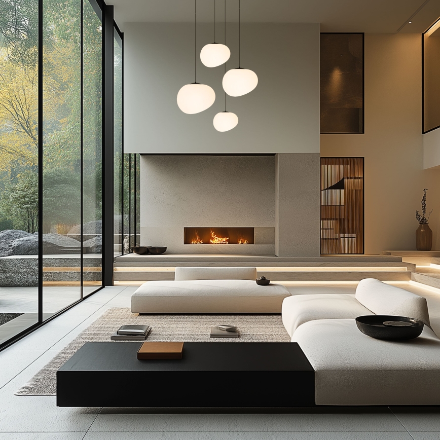 Ljuskrona med textilsladd STONES 1xE27/40W/230V diameter 25 cm