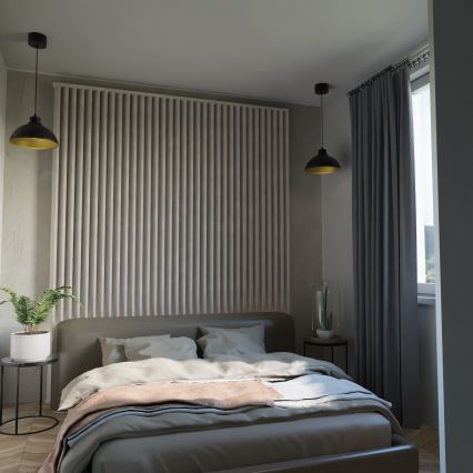 Ljuskrona med textilsladd SVEN 1xE27/15W/230V svart/gyllene