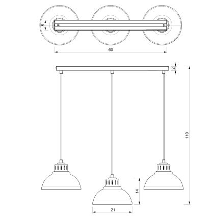 Ljuskrona med textilsladd SVEN 3xE27/15W/230V grå