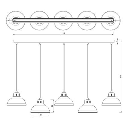 Ljuskrona med textilsladd SVEN 5xE27/15W/230V mässing