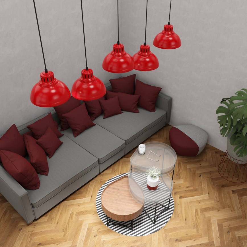 Ljuskrona med textilsladd SVEN 5xE27/15W/230V röd