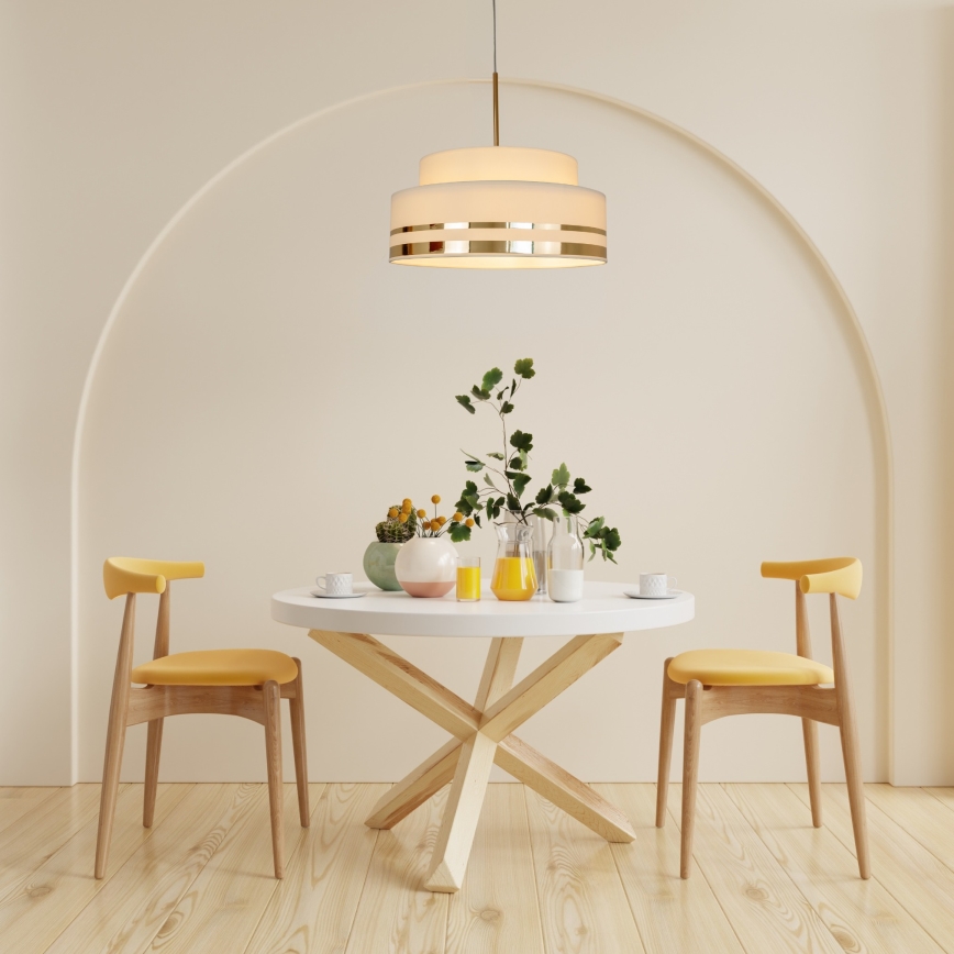 Ljuskrona med textilsladd TAMI 1xE27/60W/230V diameter 40 cm beige/guld