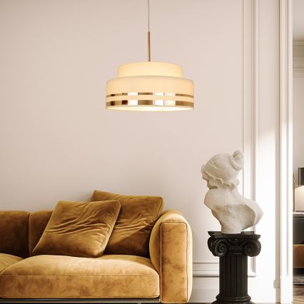 Ljuskrona med textilsladd TAMI 1xE27/60W/230V diameter 40 cm beige/guld
