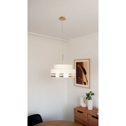 Ljuskrona med textilsladd TAMI 1xE27/60W/230V diameter 40 cm beige/guld