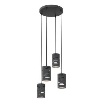 Ljuskrona med textilsladd TANK 4xE27/15W/230V svart