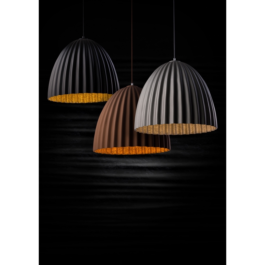 Ljuskrona med textilsladd TELMA 1xE27/60W/230V diameter 70 cm svart/guld