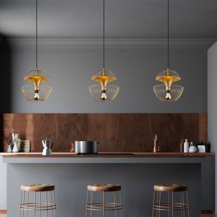 Ljuskrona med textilsladd TELMANDER 1xE27/40W/230V guld